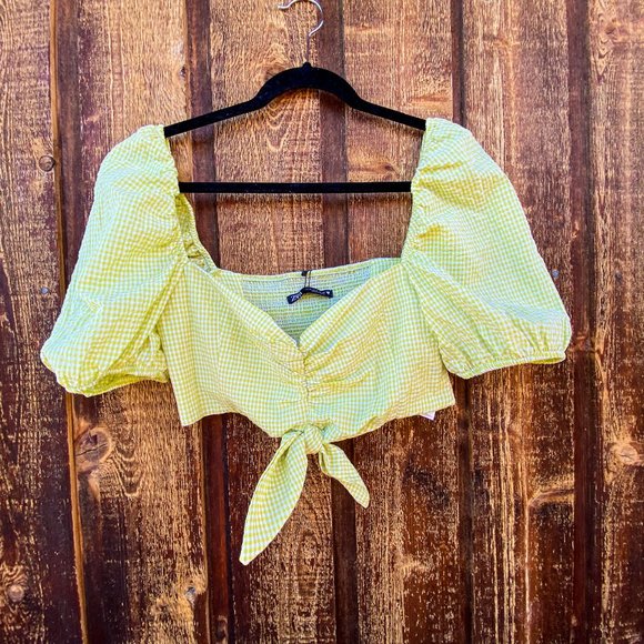 ZARA GINGHAM LIME GREEN CROP TOP - Picture 1 of 10